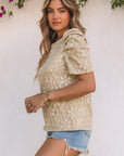 Alma Floral Lace Ruched Bubble Sleeve Top
