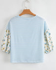 Stripe Floral 3/4 Puff Sleeve Top