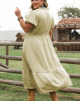 Leia Plus Size Notched V Neck Maxi Dress