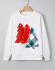 Christmas Tree Pearl Plaid Patch Drop Shoulder Sweatshirt