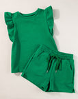 Pearl Textured Ruffled Sleeve Tee and Shorts Set