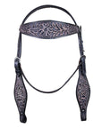 HILASON Western Horse Headstall & Breast Collar Tack Genuine American Leather Floral Rough Out Black