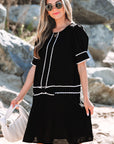 Birdie Scallop Trim Bow Detail Half Sleeve Dress