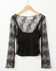 Lace Mesh Sheer Long Sleeve Blouse