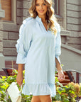 Gracie Seersucker Ruffled Puff Sleeve Mini Dress