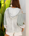 Floral Patchwork Waffle Textured V-Neck Hooded Top