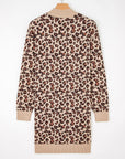 Leopard High Neck Long Sleeve Sweater Dress