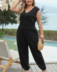Novalee Plus Smocked High Waist Sleeveless V Neck Jumpsuit
