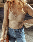 Lace Mesh Sheer Long Sleeve Blouse