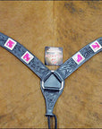 Hilason Western Headstall & Breast Collar Horse American Leather Black Pink