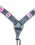Hilason Western Headstall & Breast Collar Horse American Leather Black Pink