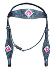 Hilason Western Headstall & Breast Collar Horse American Leather Black Pink