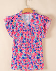 Arlet Abstract Ruffled Sleeve V Neck Blouse