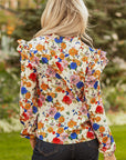 Floral Ruffle Shoulder Long Sleeve Blouse