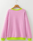 Elliana Stripe Crossed Stitch Drop Shoulder Sweatshirt
