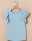 Solid Ruffle Short Sleeve Blouse