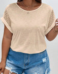 Plus Size Lace Patchwork Short Sleeve Top