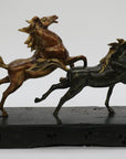 Extra Large Two Racing Horses Stallion on Natural Wood Bronze Sculpture Statue