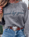 SAVED BY GRACE Embroidered Mineral Wash Sweatshirt