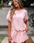 Nova Puff Sleeve Pearl Embellished Scallop Set