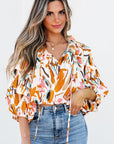 Aurelia Drawstring Frilled V Neck 3/4 Sleeve Blouse