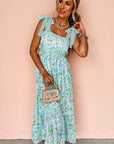 Green Floral Lace Tied Strap Empire Waist Maxi Dress