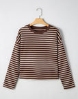 Ember Stripe Ribbed Cropped Crew Neck Top