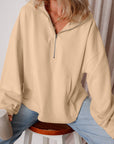 Kate Fleece Lined Half Zipper Kangaroo Pockets Loose Hoodie