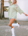 Jade Ribbed Roll-tab Sleeve Chest Pocket Oversize Top