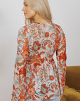 Celeste Floral V Neck Knot Bell Sleeve Blouse