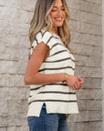 Yareli Stripe Side Slits Crewneck Sweater Top