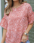 Leah Leopard Spotted Ruffle Sleeve Top