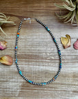 18 Inch 5 mm sterling silver pearls necklace with RARE Lapis mix with spiny & turquoise rondelle beads