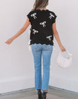 Dayana Bow Print Side Ties Sweater Top