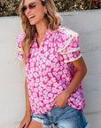 Capri Floral Ric Rac Ruffle Sleeve Blouse