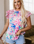Keyla Floral Mixed Ruffle Cap Sleeve Blouse