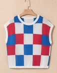 Colorblock Checker Cap Sleeve Sweater