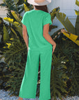 Solid Corded T-Shirt and Pants Set