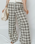 Plaid Patchwork Wide Leg Pants