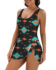 Turquoise Orange Aztec Skirted Swimsuit