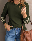 Sophie Striped Sleeve Plain Knit Sweater