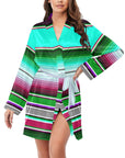 Turquoise Serape Women's Belted Satin Feel Dressing Lounge Robe