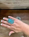 Long Ring- adjustable - Kingman turquoise ring and sterling silver