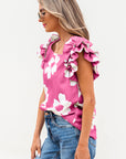 Mazie Floral Ruffled Short Sleeve Blouse