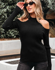 Bailey Ribbed Knit Cold Shoulder Sweater