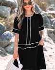 Birdie Scallop Trim Bow Detail Half Sleeve Dress