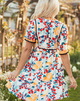 Laylani Floral Zipper Ruffled Short Sleeve High Waist Mini Dress