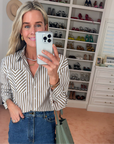 MASON'S DAUGHTER the French Cuff Boyfriend Shirt, Camel and White Striped Poplin