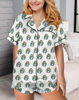 Turquoise Squash Blossom Satin Ruffle Pajama Set