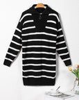 Iris Striped Zip Collared Loose Sweater Mini Dress